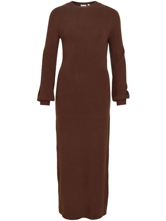 Vila Maxi jurk VIKALIA gebreid Coffee Bean1