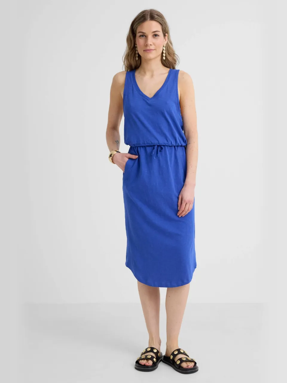 Anytime midi jurk met V-hals felblauw