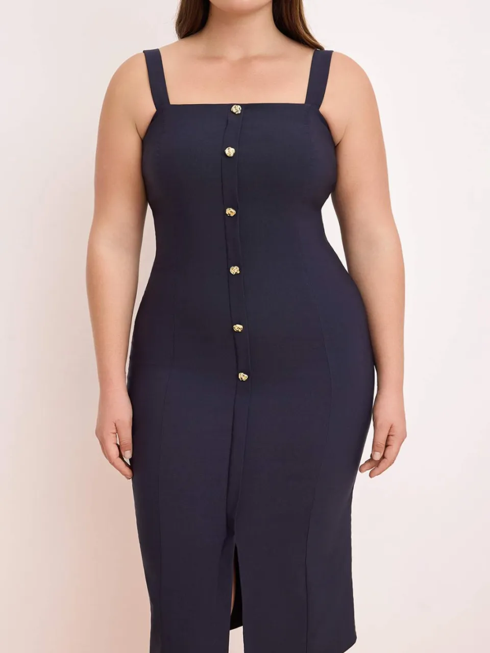 Trendyol Curve Dames Donkerblauw Effen Midi Mouwloos Casual Bodycon Grote maten Jurk Marineblauw/Blauw