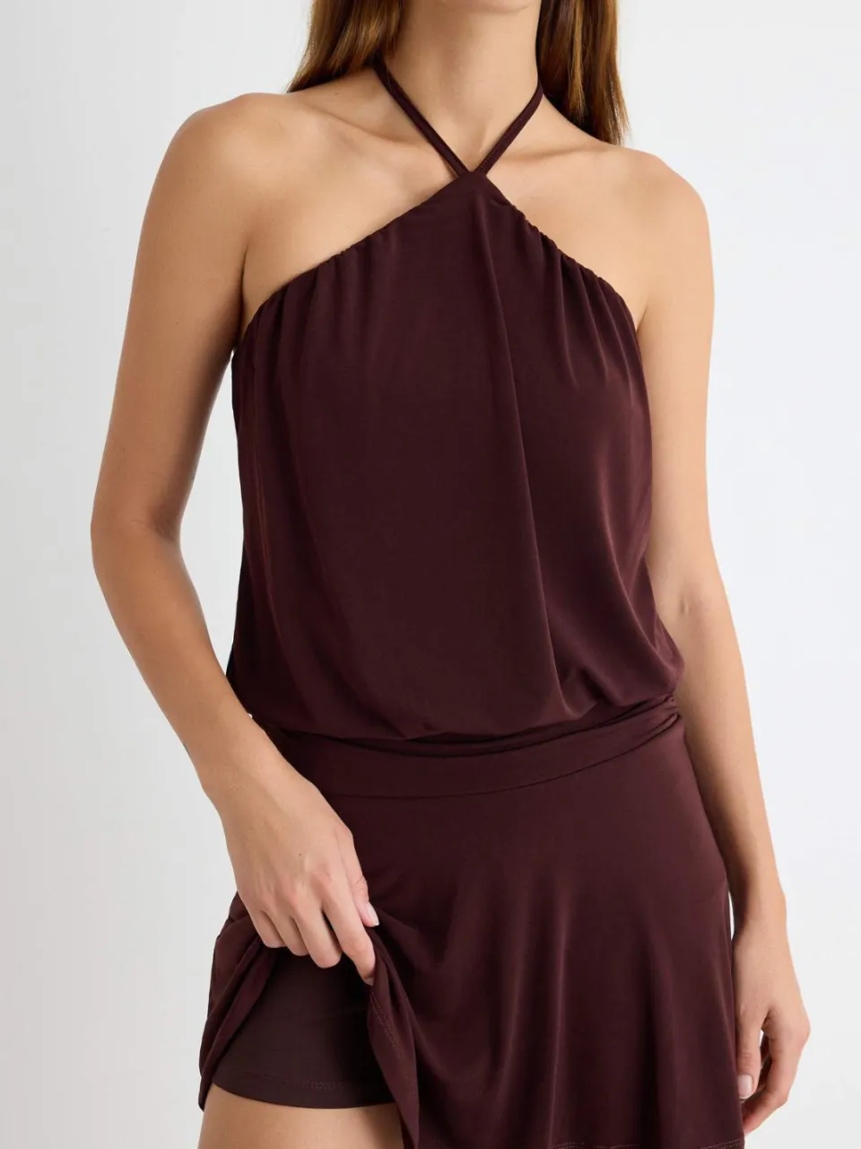 Trendyol TRENDYOLMİLLA Dames Bruin Effen Midi Mouwloos Bodycon Jurken, foto 2