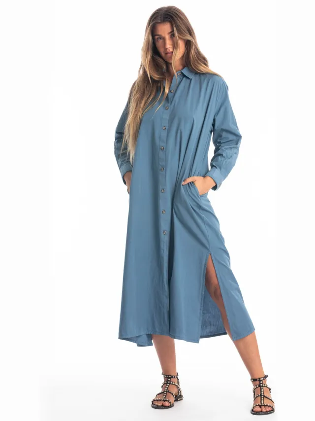 RAVENS VIEW IBIZA dames vegan Blousejurk Safari Jeansblauw Donkerblauw