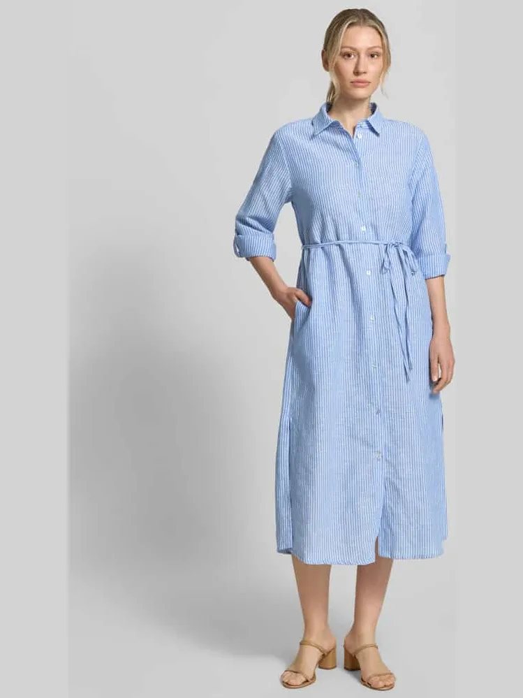 Christian Berg Woman midi-jurk van puur linnen in langärmelig design blauw, foto 3