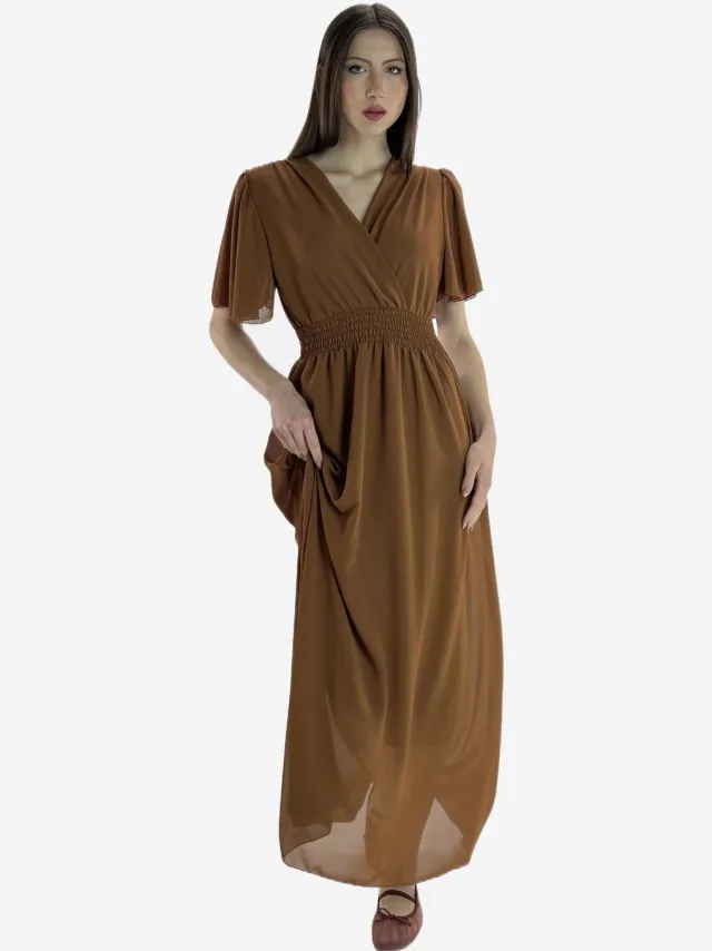 Elara Sommer-Maxikleid mit V-Ausschnitt Braun