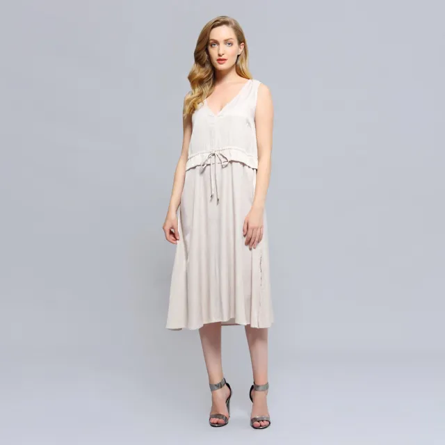 Smart & Joy V-hals verstelbare taille midi-jurk Crème
