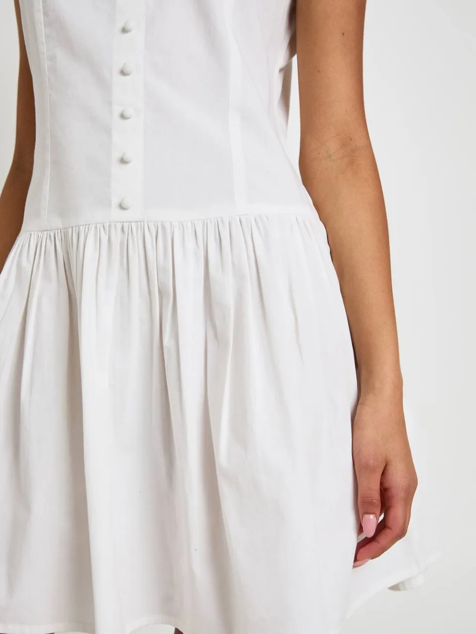 boohoo Dames Katoenen Popeline Mini-jurk Met Knoopsluiting En Boothals wit, foto 4