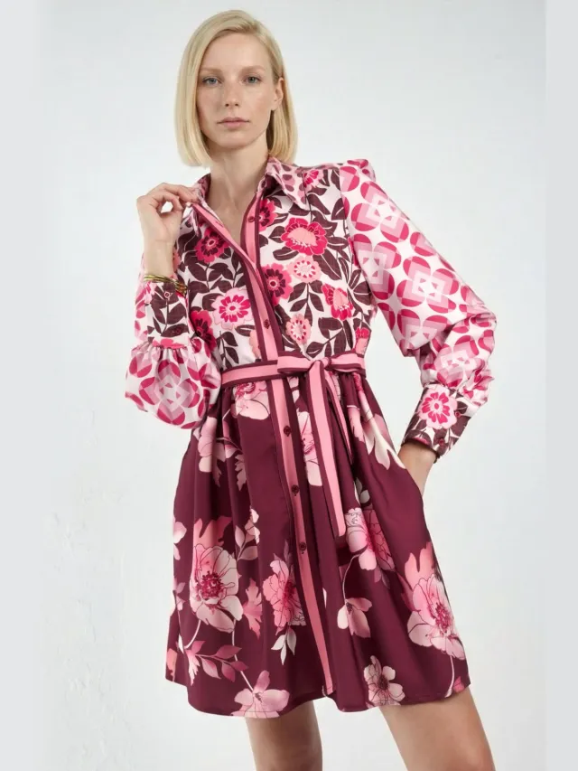 MSN Collection Geprinte A-Lijn Mini Dress Rood