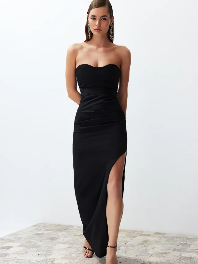 Trendyol TRENDYOLMİLLA Dames Zwart Effen Maxi Mouwloos Diploma-uitreiking / Gala Recht Avond & Gala Jurk