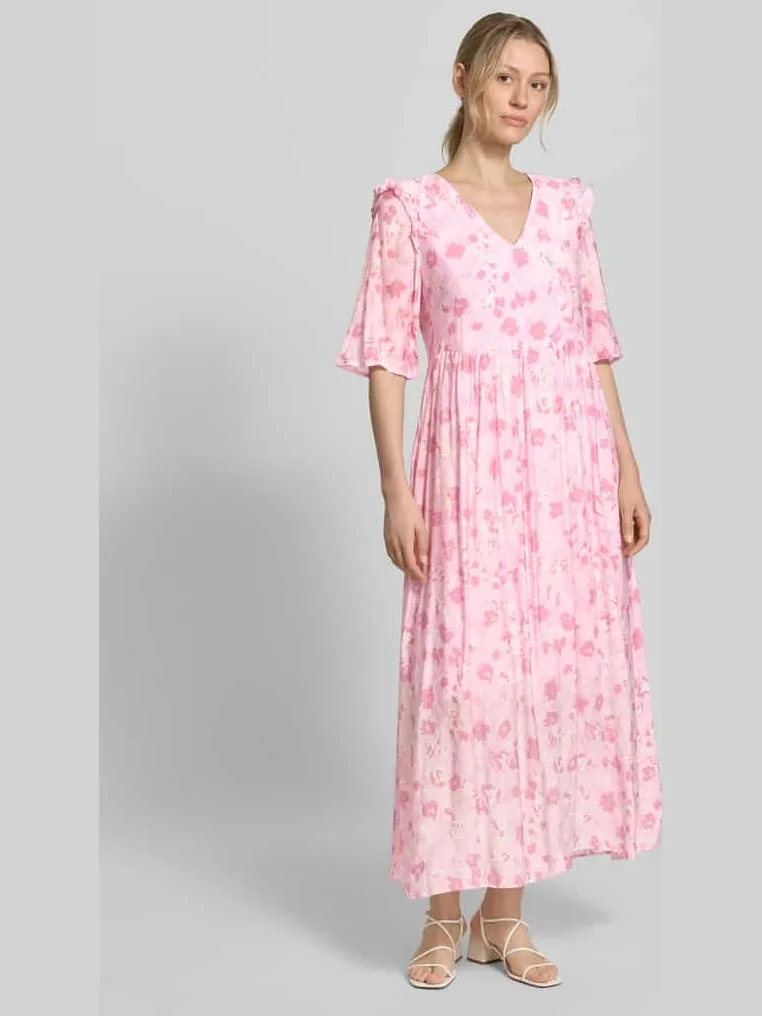 MbyM Maxi-jurk van viscosemix met model 'Melie' felroze, foto 4