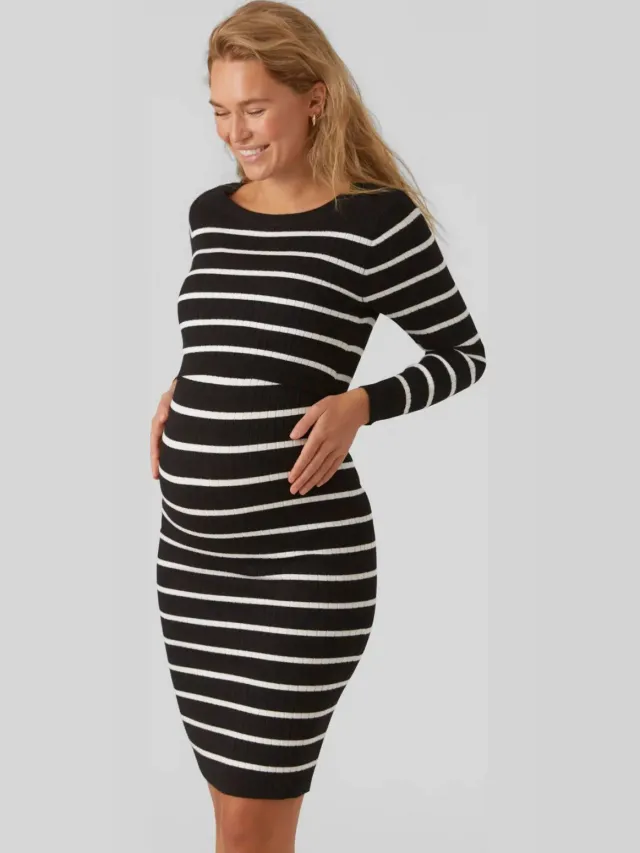 Mamalicious gestreepte midi jurk MLNEWSIV zwart/wit, foto 2