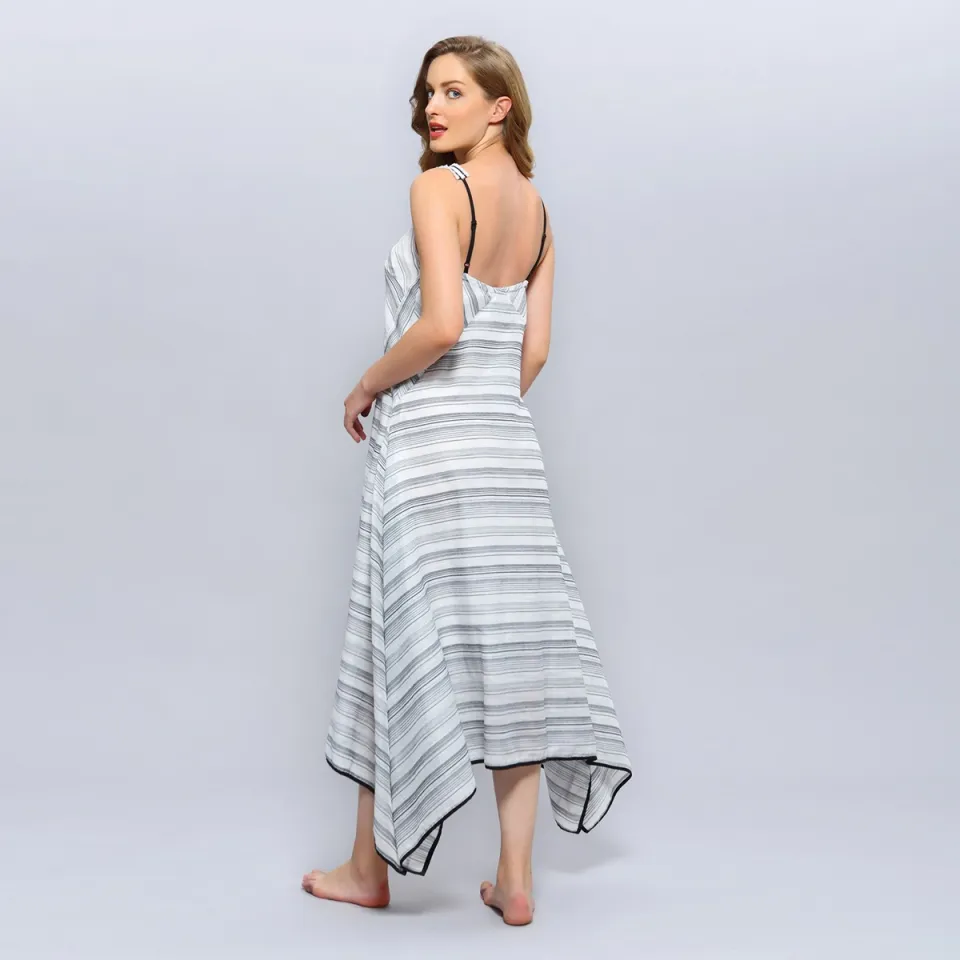 Smart & Joy Diagonale strepen strappy midi jurk wit, foto 2