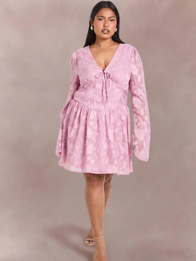 boohoo Dames Plus Jacquard Korset Detail Skater Baby Roze