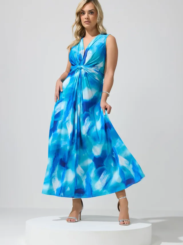 Yours London Blauwe Abstracte Jurk Met Knoopdetail Blue