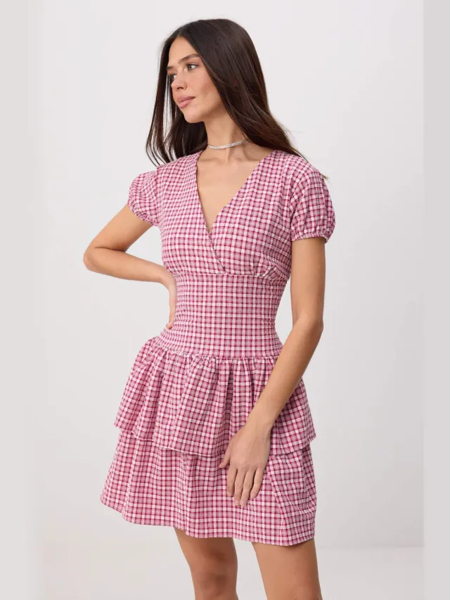 Trendyol TRENDYOLMİLLA Dames Rood Geruit Kort / Mini Kort Skater Jurken