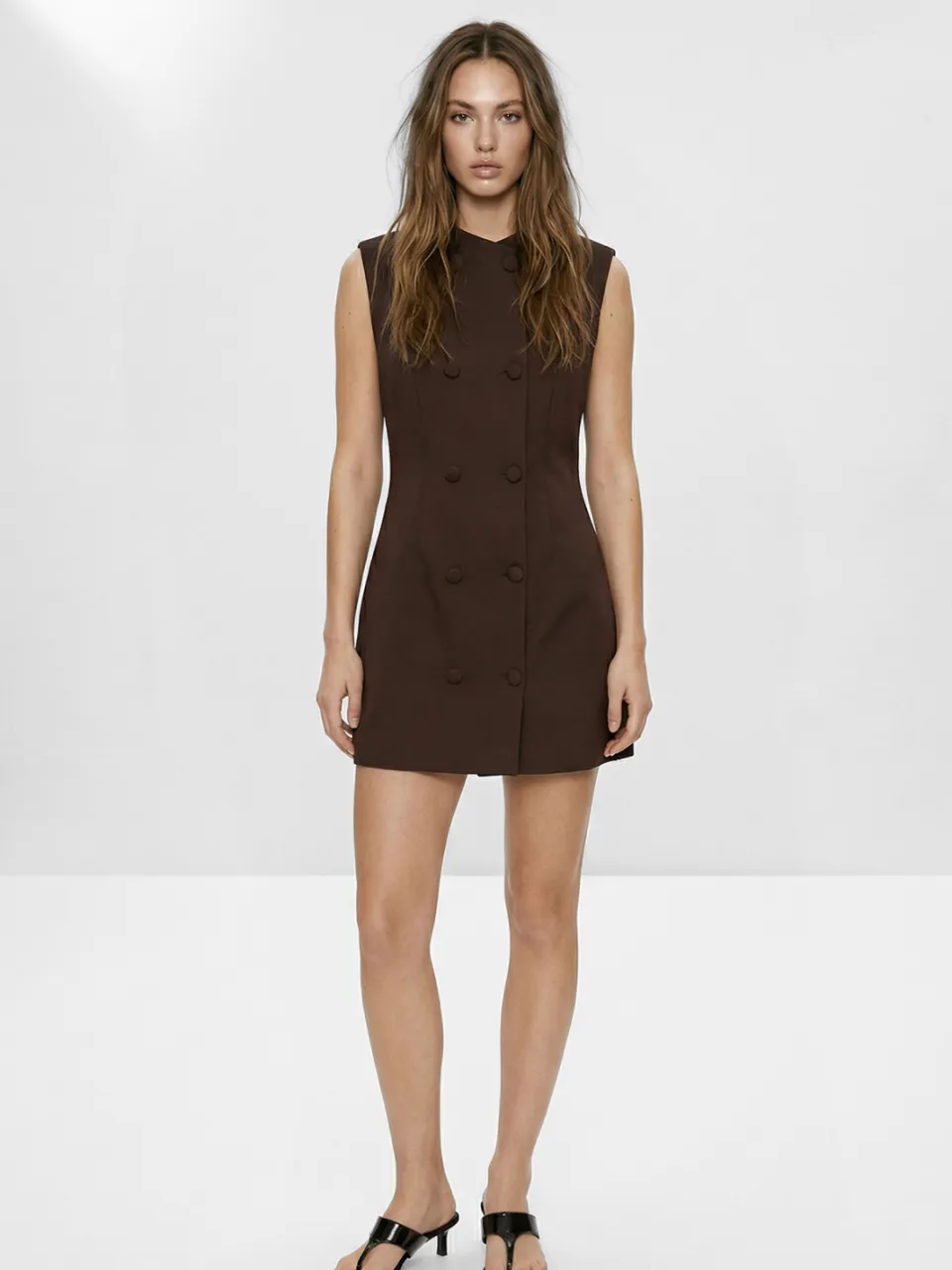 Trendyol TRENDYOLMİLLA Dames Bruin Effen Kort / Mini Mouwloos A-lijn Jurken, foto 2
