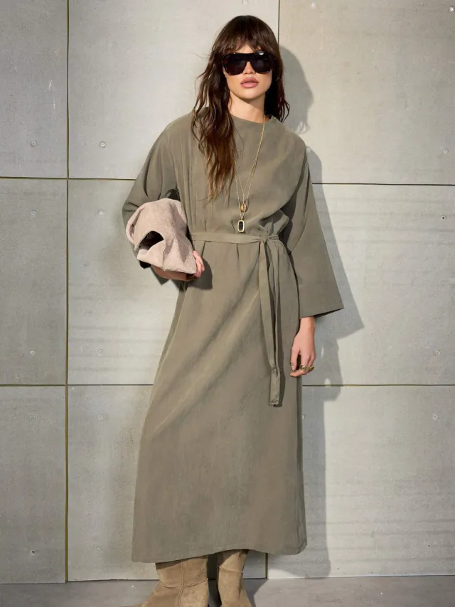 Trendyol TRENDYOLMİLLA Dames Kaki Effen Maxi Lang A-lijn Modest Jurken, foto 2