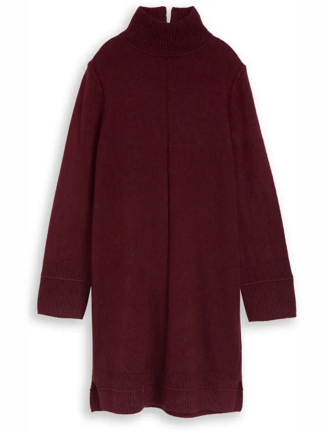 Tom Tailor Gezellige gebreide jurk met opstaande kraag - preppy plum melange