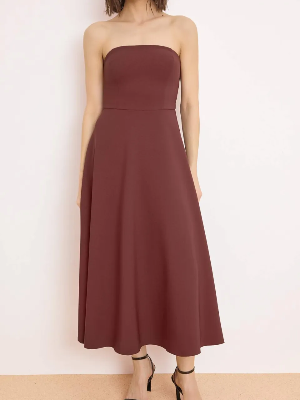 Trendyol TRENDYOLMİLLA Dames Bruin Effen Midi Mouwloos Stijlvol/Avond Skater Jurken, foto 2