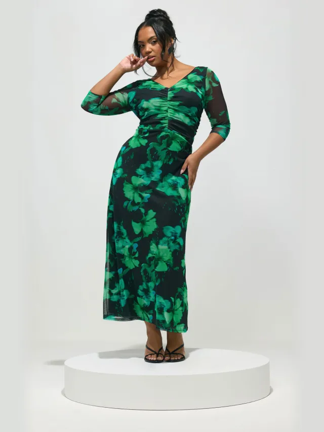 Yours London Zwarte En Groene Abstracte Mesh Maxijurk Black