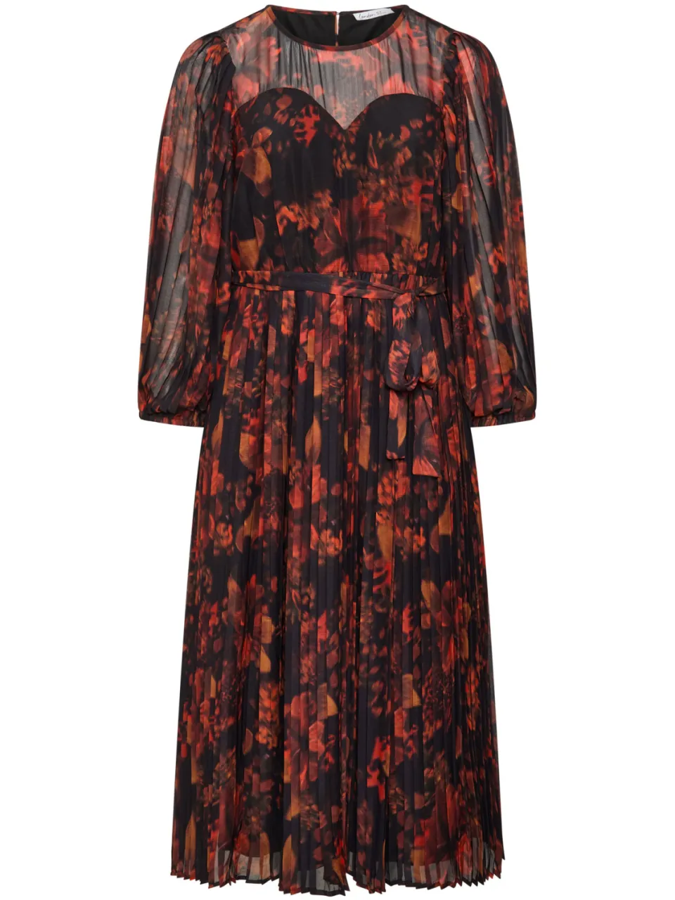 Yours London Rode Jurk Met Wazige Bloemenprint En Plissé-60 zwart, foto 4