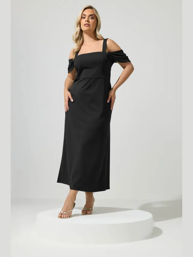 Yours London Zwarte Maxijurk Met Open Schouders Black