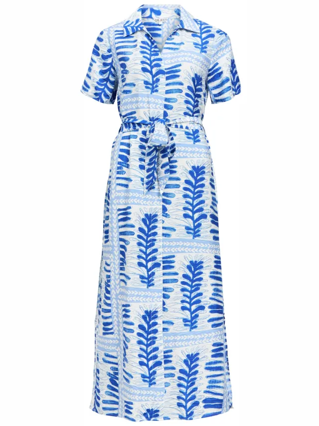 Object midi blazerjurk met ceintuur en print - blauw Blauw/ecru