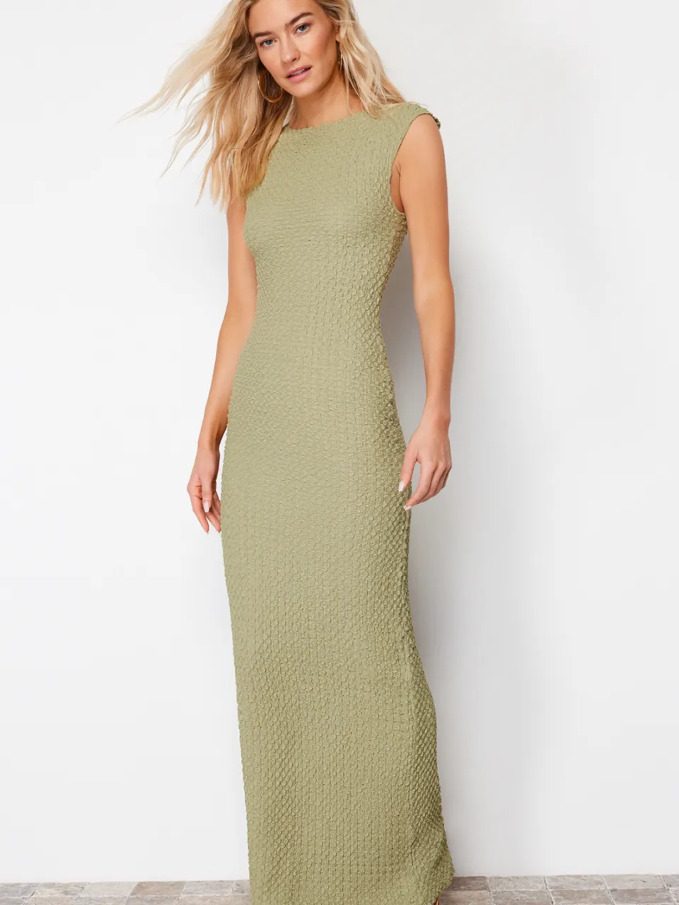 Trendyol TRENDYOLMİLLA Dames Kaki Effen Maxi Mouwloos Casual Bodycon Jurken, foto 2
