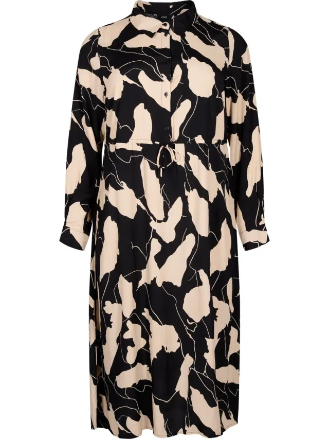 Zizzi VBELLA L/S MIDI DRESS Dames Jurk - Black - Maat S (42-44) Zwart