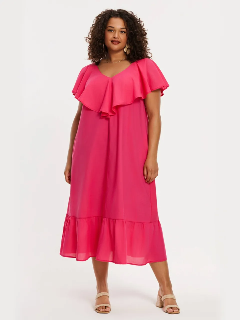 Yoek Swing jurk met ruches roze