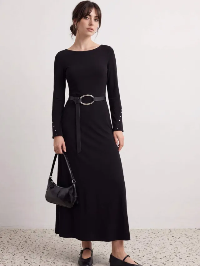 Trendyol Modest Dames Zwart Effen Maxi Lang A-lijn Modest Jurken