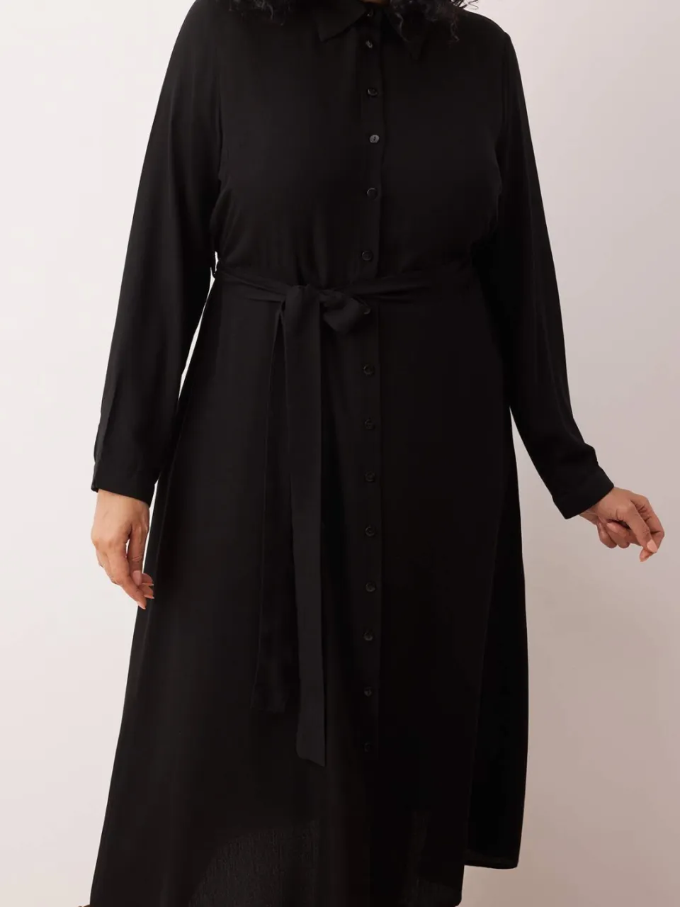 Trendyol Curve Dames Zwart Effen Maxi Lang Casual Blousejurk Grote maten Jurk, foto 2