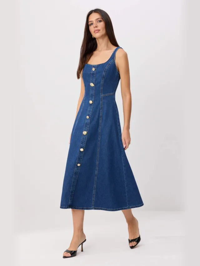 Trendyol TRENDYOLMİLLA Dames Donkerblauw Effen Maxi Mouwloos A-lijn Jurken Marineblauw/Blauw