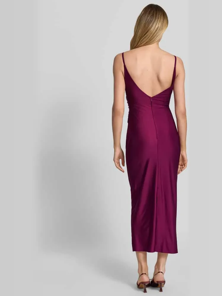 TROYDEN COLLECTION cocktailjurk met spaghettibandjes en V-hals prune, foto 3