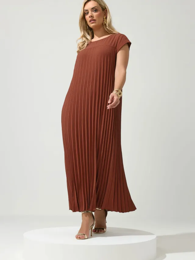 Yours London Bruine Geplooide Jurk Brown