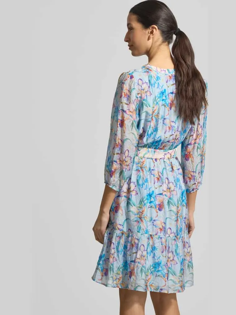 Christian Berg Woman Selection Knelange jurk in all-over look met riem lichtblauw, foto 3