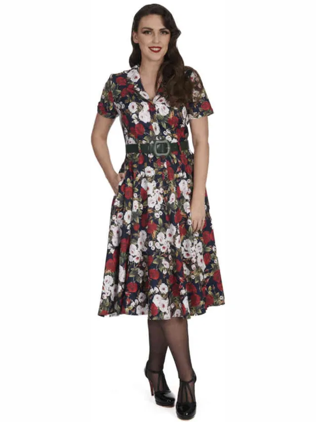 Banned Dark Rose Flare jurk - XS - Multicolours
