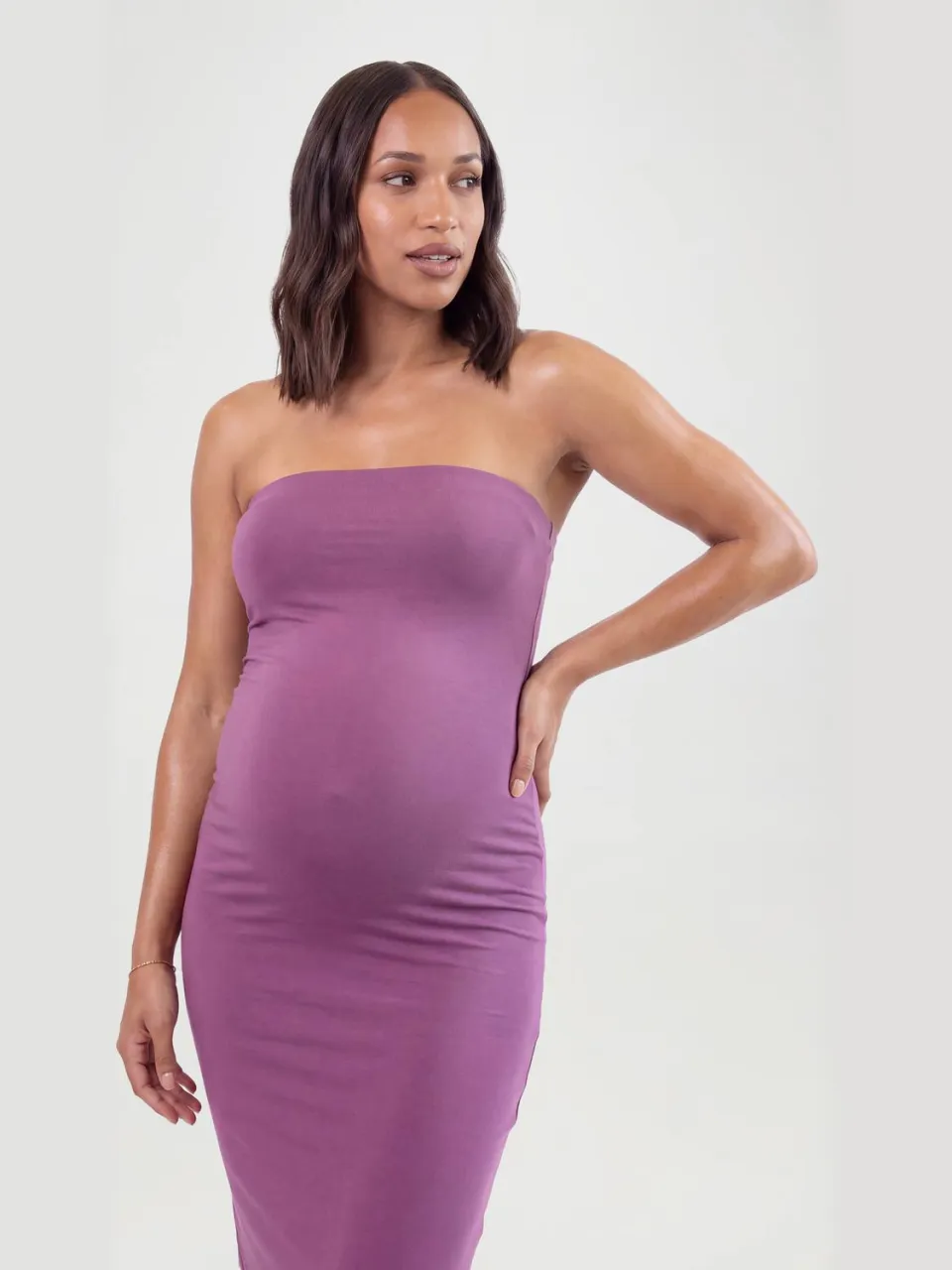 boohoo Dames Zwangerschaps Basic Bandeau Maxi Jurk druif, foto 2