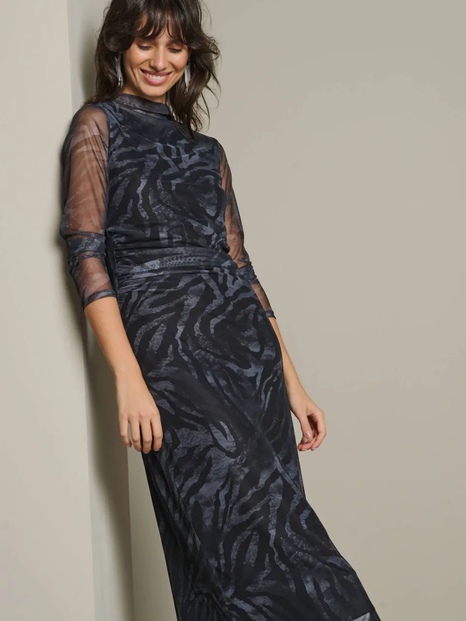 LOLALIZA maxi jurk met zebraprint - zwart, foto 4