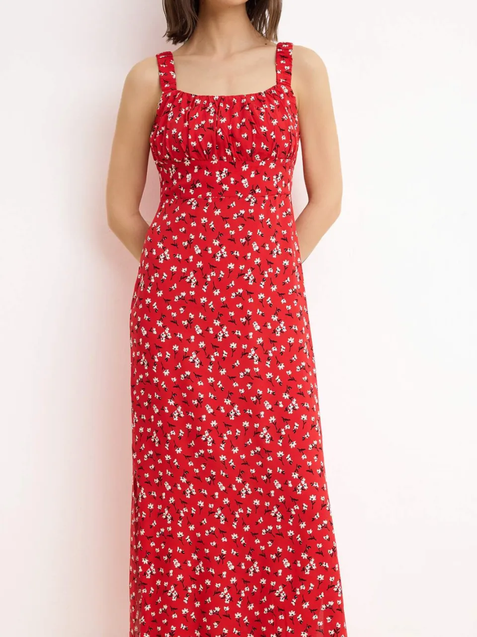 Trendyol TRENDYOLMİLLA Dames Rood Bloemen Maxi Mouwloos Casual A-lijn Jurken