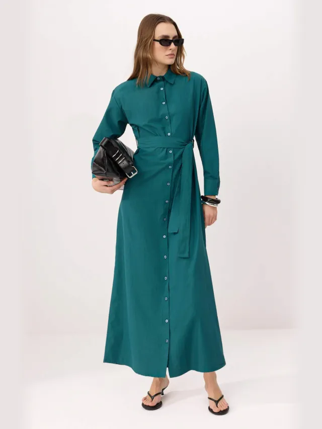 Trendyol Modest Dames Groen Effen Maxi Lang Casual Blousejurk Modest Jurken