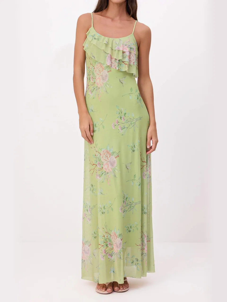 Trendyol TRENDYOLMİLLA Dames Groen Bloemen Maxi Mouwloos A-lijn Jurken, foto 2