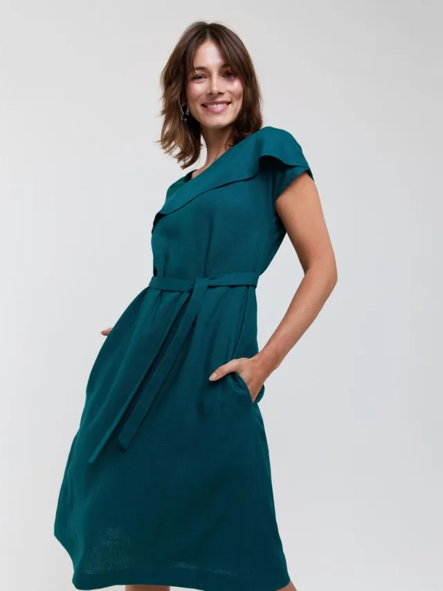 AYANI dames vegan Midi Jurk Daniela Donker Petrol
