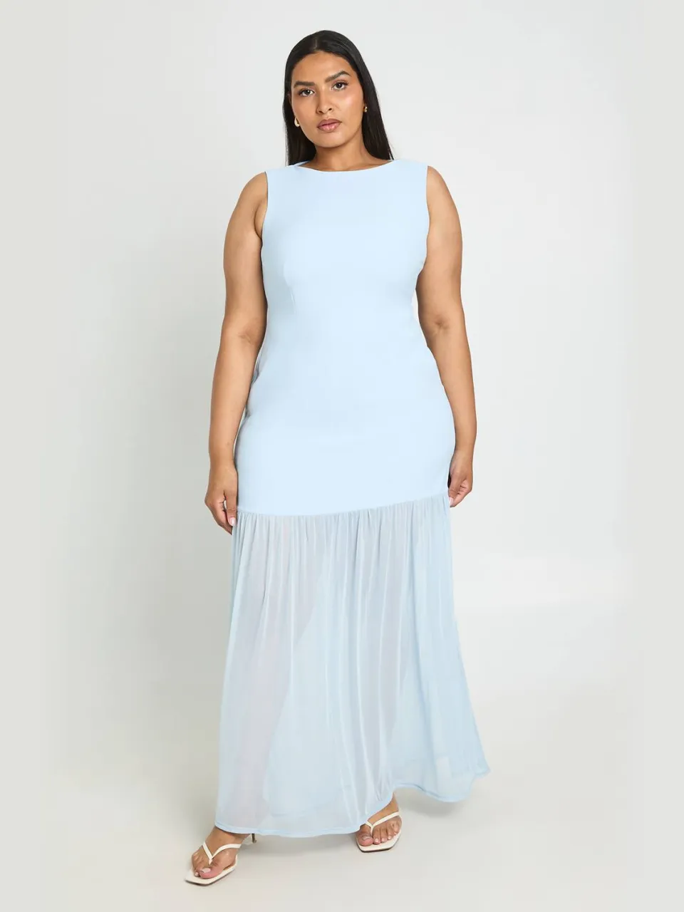boohoo Dames Plus Doorzichtige Shirt Jurk Met Slash Hals Maxi babyblauw, foto 3