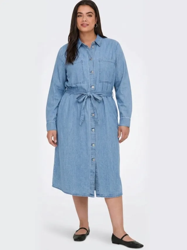 Only Carmakoma CARMARY BELT LONG DNM DRESS - Dames - Mini jurken Light Blue Denim