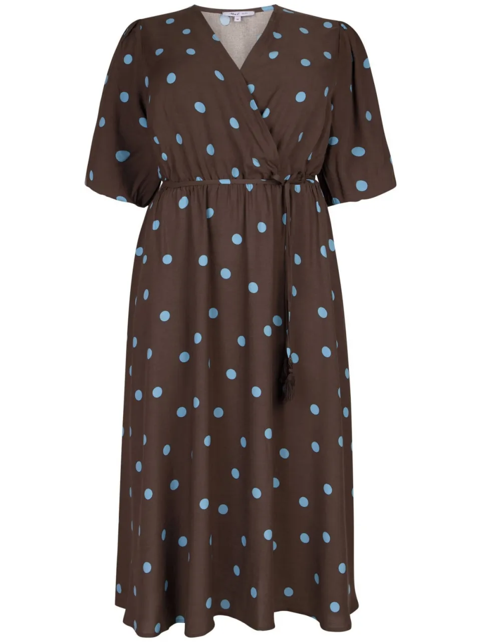 Miss Etam Plus wikkeljurk met stippen - bruin Bruin/blauw