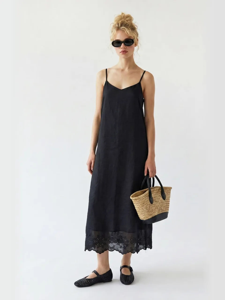 Mixray Geborduurde A-Lijn Midi Slipdress zwart, foto 2