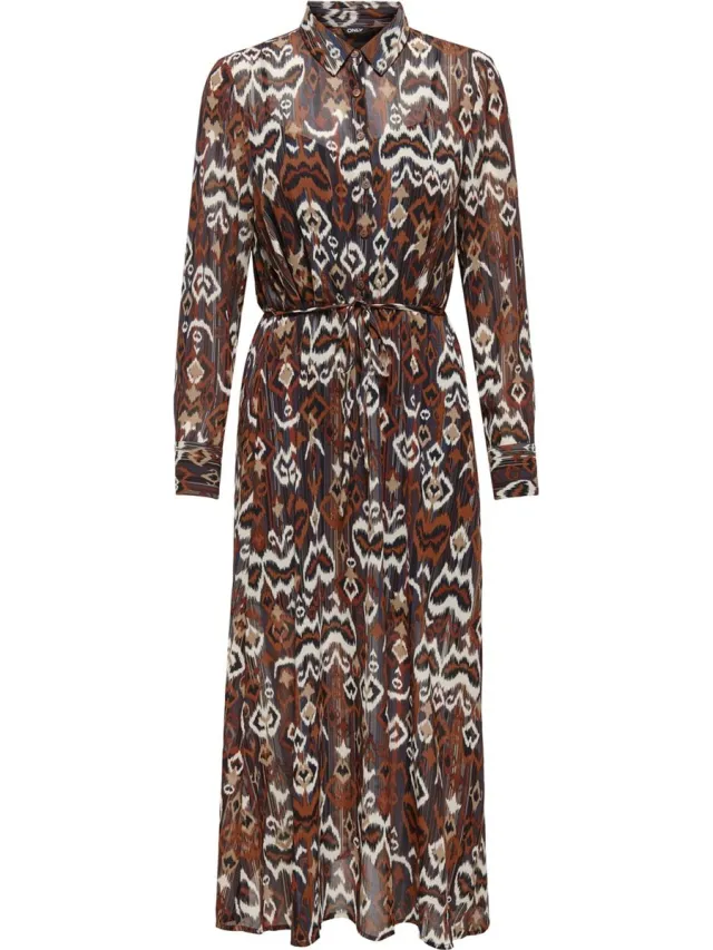 Only ONLELOISE L/S MIDI DRESS WVN Dames Jurk Ecru