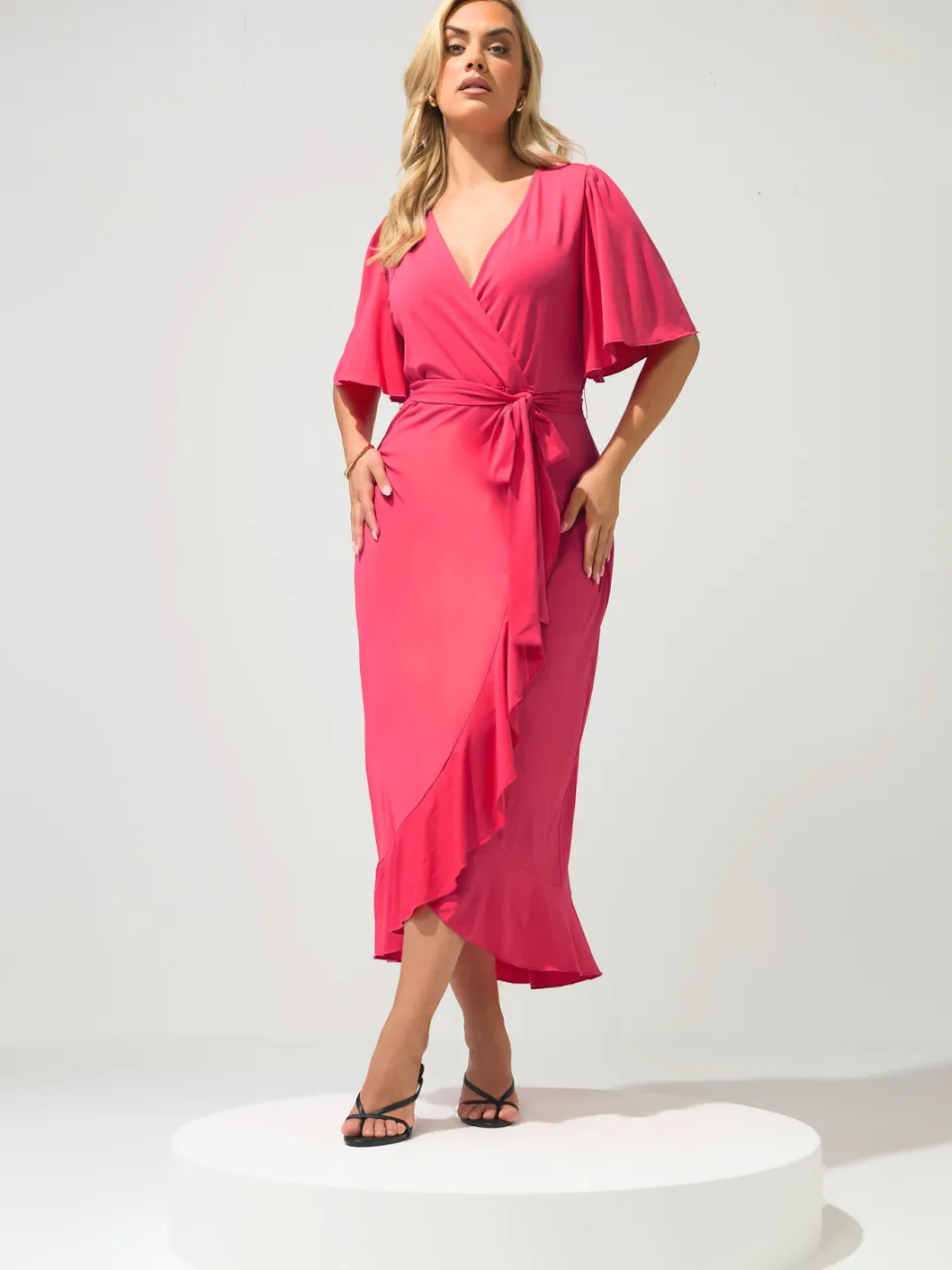 Yours London Roze Wikkel Midijurk Met Ruches, foto 2