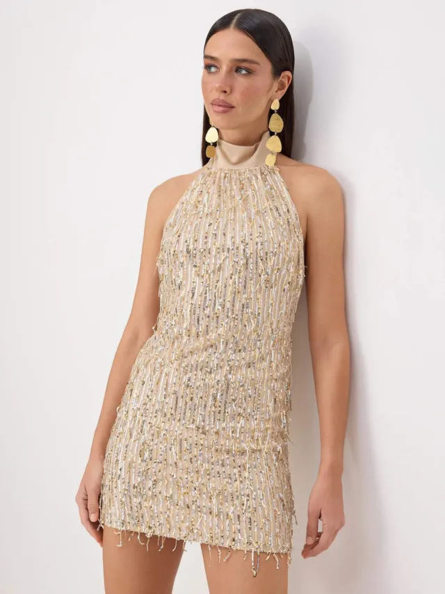 Trendyol TRENDYOLMİLLA Dames Beige Effen Kort / Mini Mouwloos Bodycon Jurken