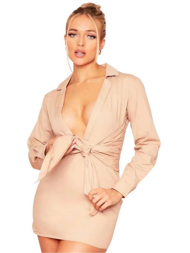 Missyempire Missy Empire Dames/Dames Plunge Mini Jurk (Beige)