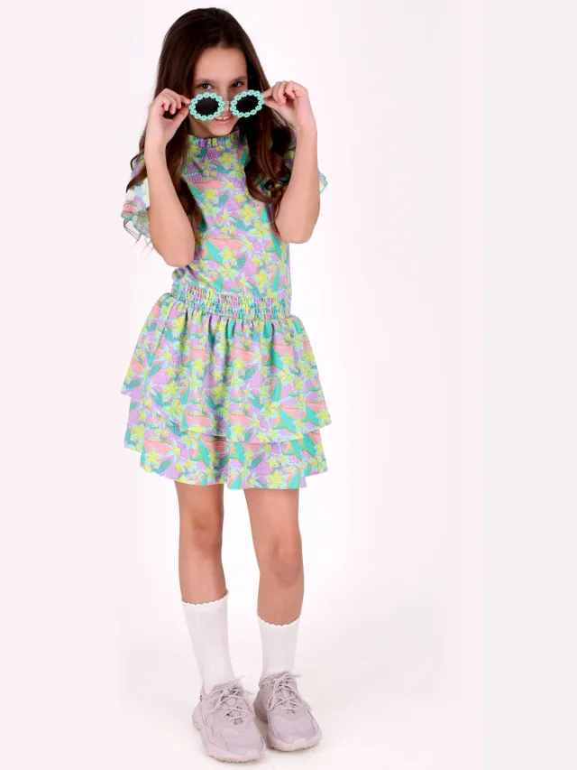 B.Nosy gebloemde jurk multicolor Lila/multicolor